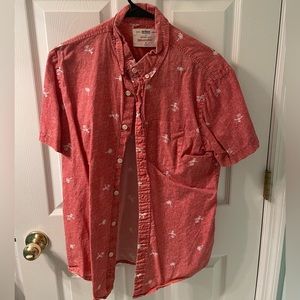 Salmon button down with palm trees on it